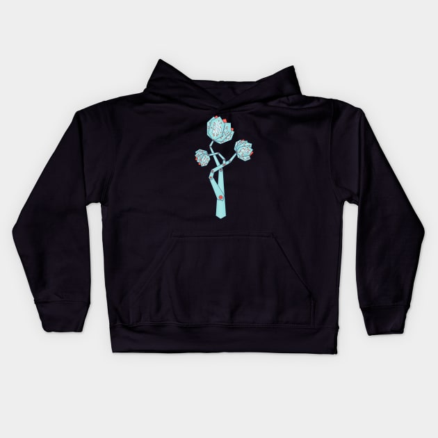 Circuit Board Mechanical Flowers Kids Hoodie by Boriana Giormova